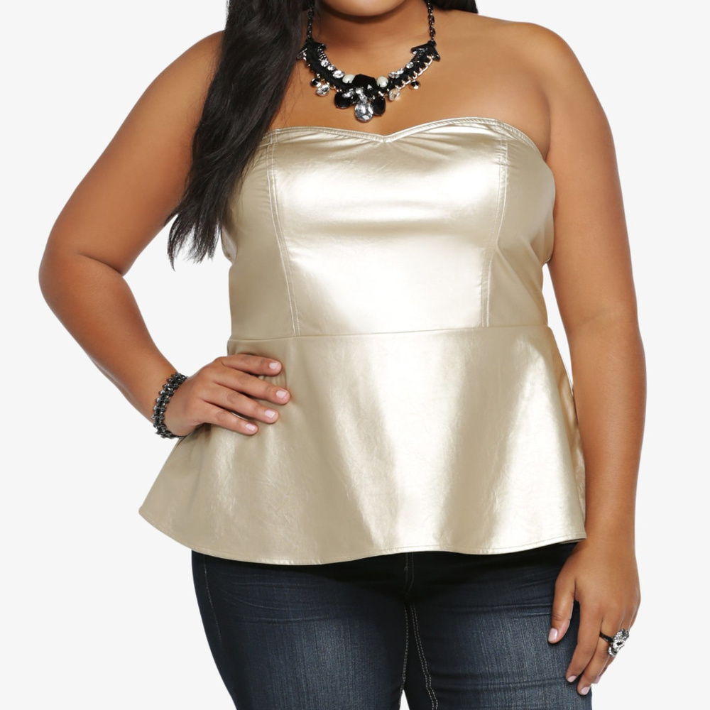 Sz. 2 (18/20) Gold Faux Leather Strapless Top